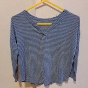 Casual Blue Striped Long Sleeve Top